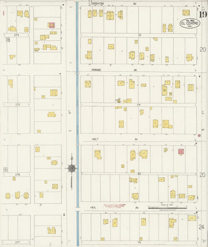 Sanborn Fire Insurance Map from El Centro, Imperial County, California (1922), Sheet #0019 - Historic Sanborn Fire Insurance Map Print, vintage old map wall art, antique decor, genealogy gift, California California map