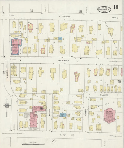 Sanborn Fire Insurance Map from Fond du Lac, Fond du Lac County, Wisconsin (1915), Sheet #0018 - Historic Sanborn Fire Insurance Map Print, vintage old map wall art, antique decor, genealogy gift, Wisconsin Wisconsin map