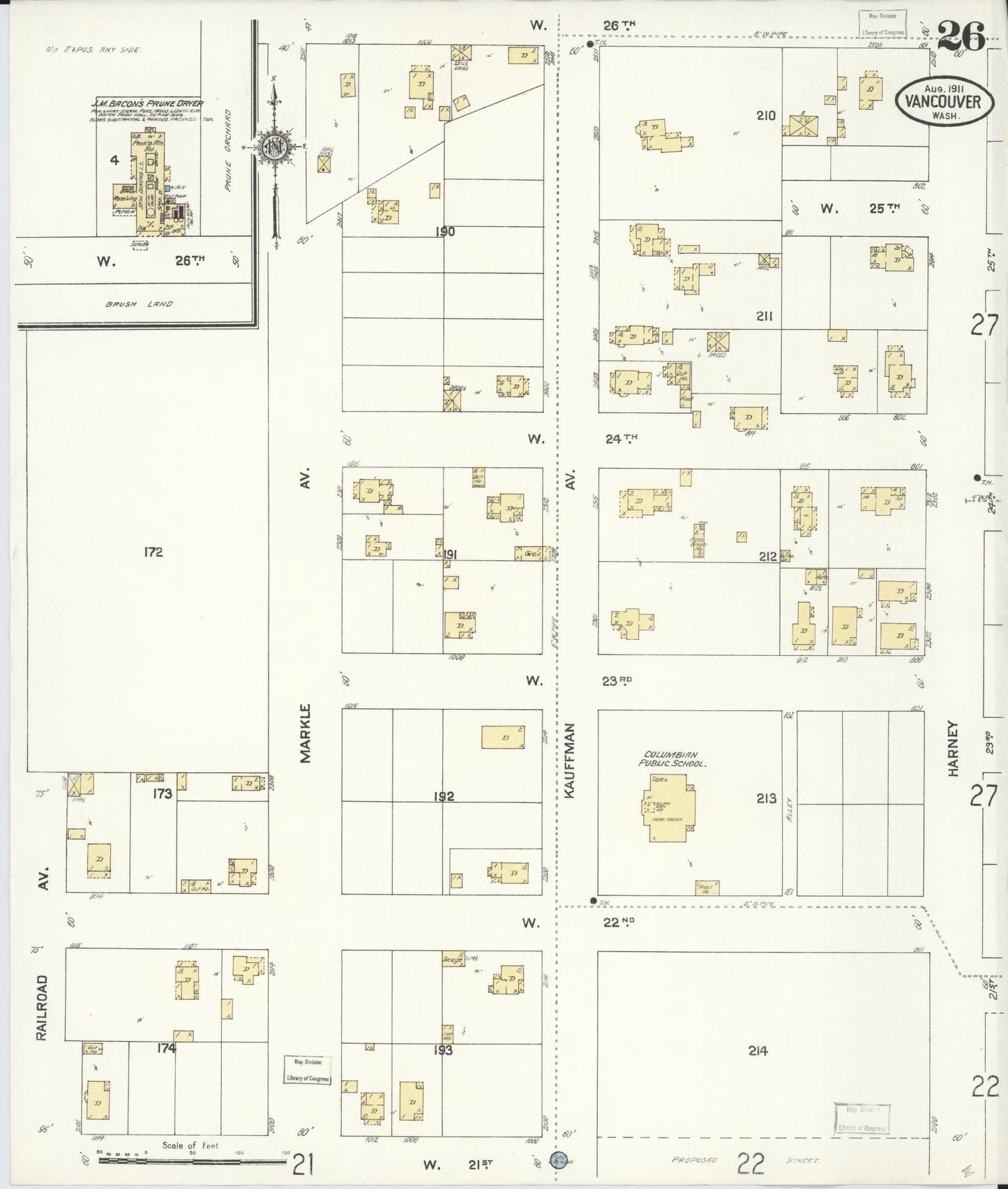 Sanborn Fire Insurance Map from Vancouver, Clark County, Washington (1911), Sheet #0026 - Complete Map Set gallery image, historic Sanborn map, vintage wall art, Washington Washington