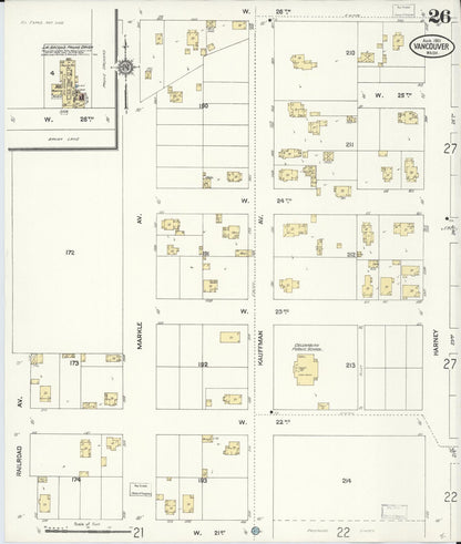 Sanborn Fire Insurance Map from Vancouver, Clark County, Washington (1911), Sheet #0026 - Complete Map Set gallery image, historic Sanborn map, vintage wall art, Washington Washington