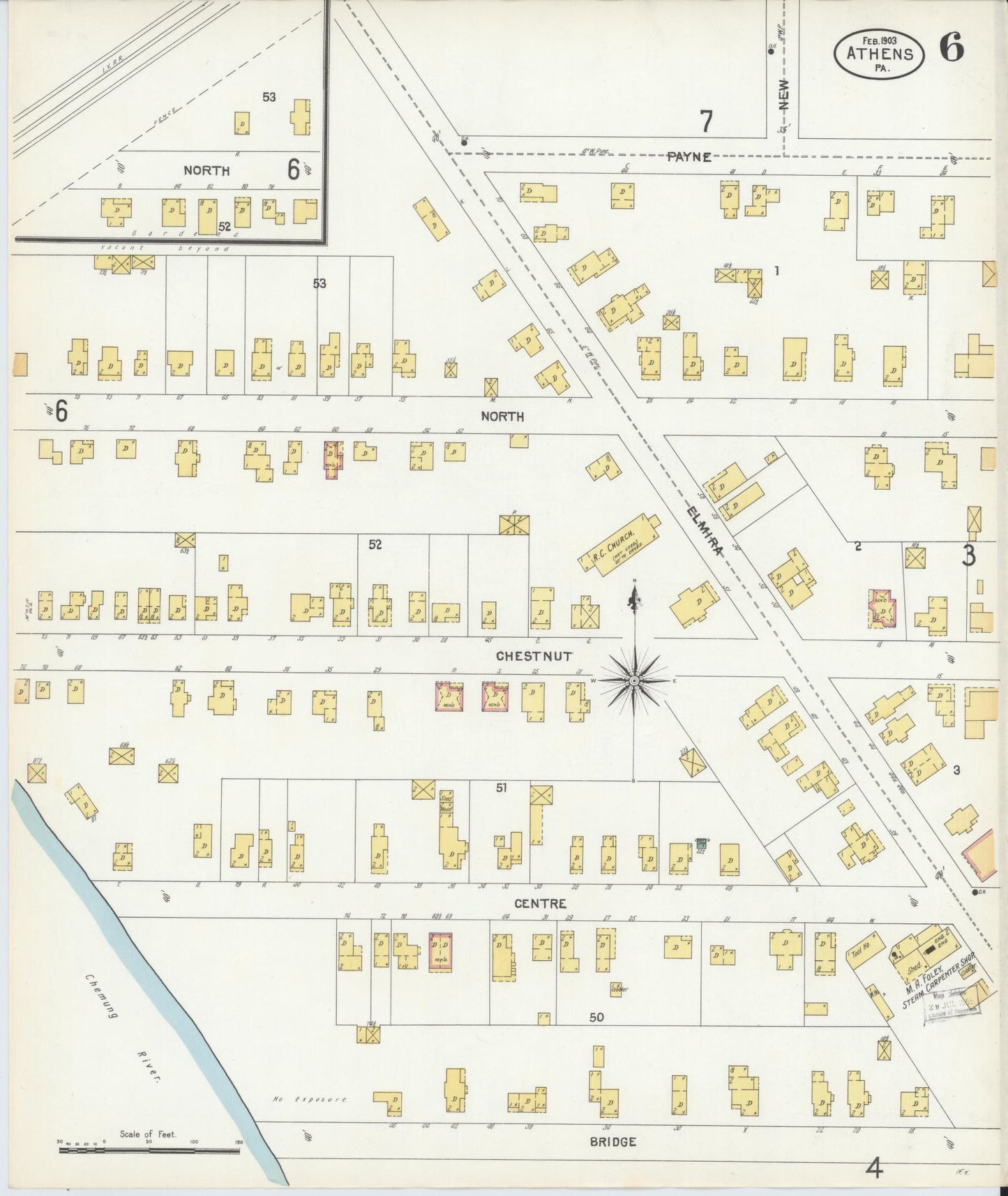 Sanborn Fire Insurance Map from Athens, Bradford County, Pennsylvania (1903), Sheet #0006 - Historic Sanborn Fire Insurance Map Print, vintage old map wall art, antique decor, genealogy gift, Pennsylvania Pennsylvania map