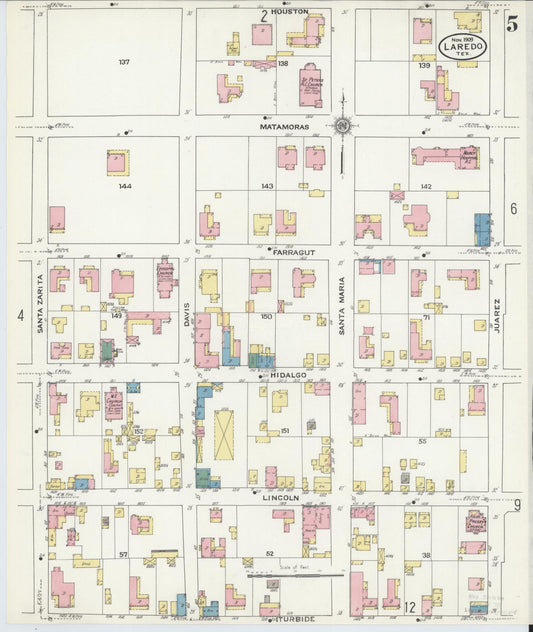 Sanborn Fire Insurance Map from Laredo, Webb County, Texas (1909), Sheet #0005 - Historic Sanborn Fire Insurance Map Print, vintage old map wall art, antique decor, genealogy gift, Texas Texas map
