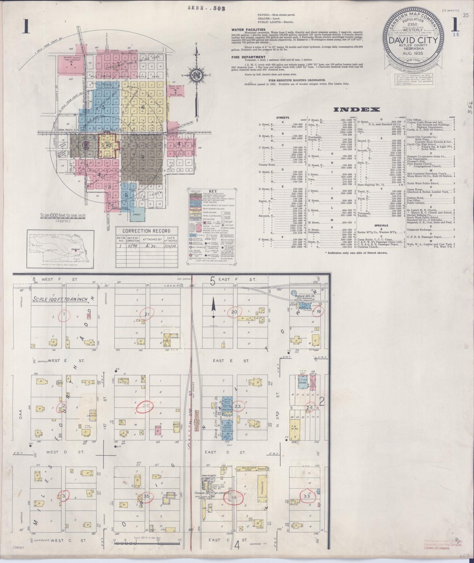 Sanborn Fire Insurance Map from David City, Butler County, Nebraska (1944), Sheet #0001 - Complete Map Set gallery image, historic Sanborn map, vintage wall art, Nebraska Nebraska