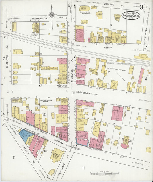 Sanborn Fire Insurance Map from Rockville Centre, Nassau County, New York (1919), Sheet #0003 - Historic Sanborn Fire Insurance Map Print, vintage old map wall art, antique decor, genealogy gift, New York New York map