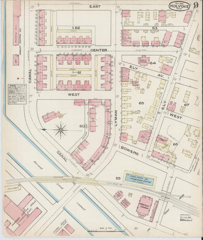 Sanborn Fire Insurance Map from Holyoke, Hampden County, Massachusetts (1884), Sheet #0009 - Historic Sanborn Fire Insurance Map Print, vintage old map wall art, antique decor, genealogy gift, Massachusetts Massachusetts map