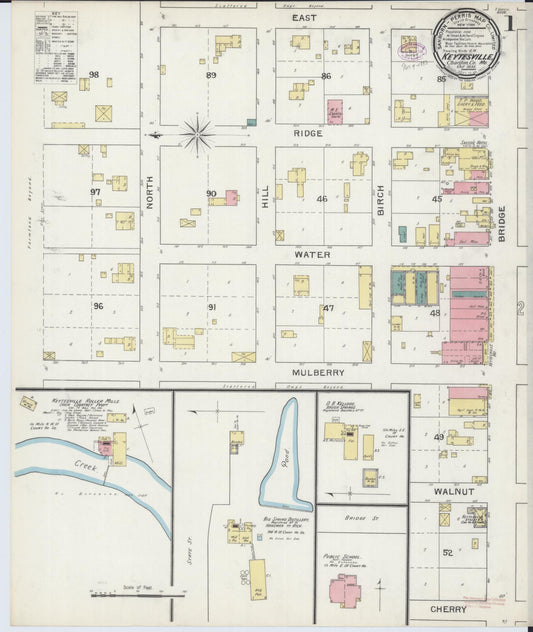 Sanborn Fire Insurance Map from Keytesville, Chariton County, Missouri (1893), Sheet #0001 - Historic Sanborn Fire Insurance Map Print, vintage old map wall art, antique decor, genealogy gift, Missouri Missouri map