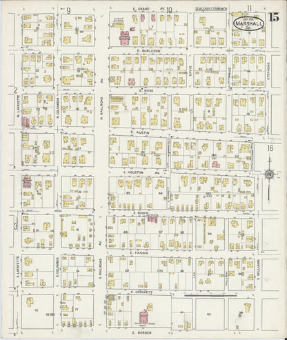 Sanborn Fire Insurance Map from Marshall, Harrison County, Texas (1915), Sheet #0015 - Complete Map Set gallery image, historic Sanborn map, vintage wall art, Texas Texas