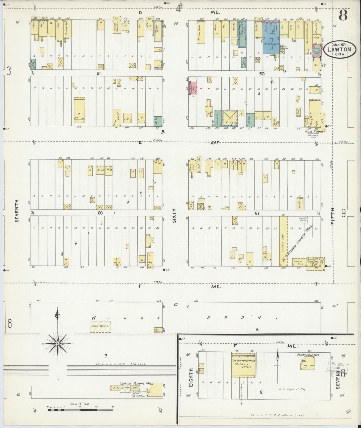 Sanborn Fire Insurance Map from Lawton, Comanche County, Oklahoma (1907), Sheet #0008 - Complete Map Set gallery image, historic Sanborn map, vintage wall art, Oklahoma Oklahoma