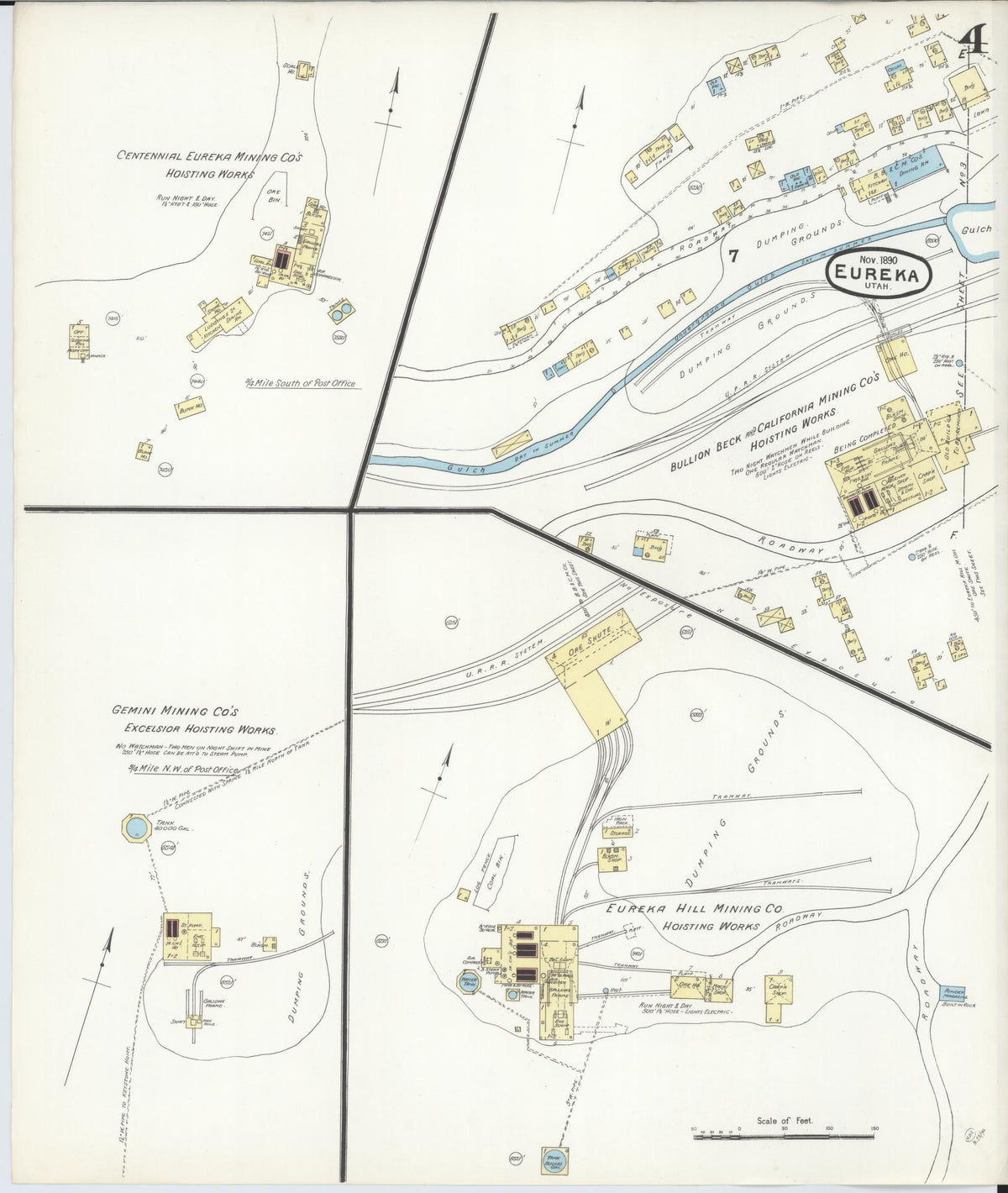 Sanborn Fire Insurance Map from Eureka, Juab County, Utah (1890), Sheet #0004 - Complete Map Set gallery image, historic Sanborn map, vintage wall art, Utah Utah