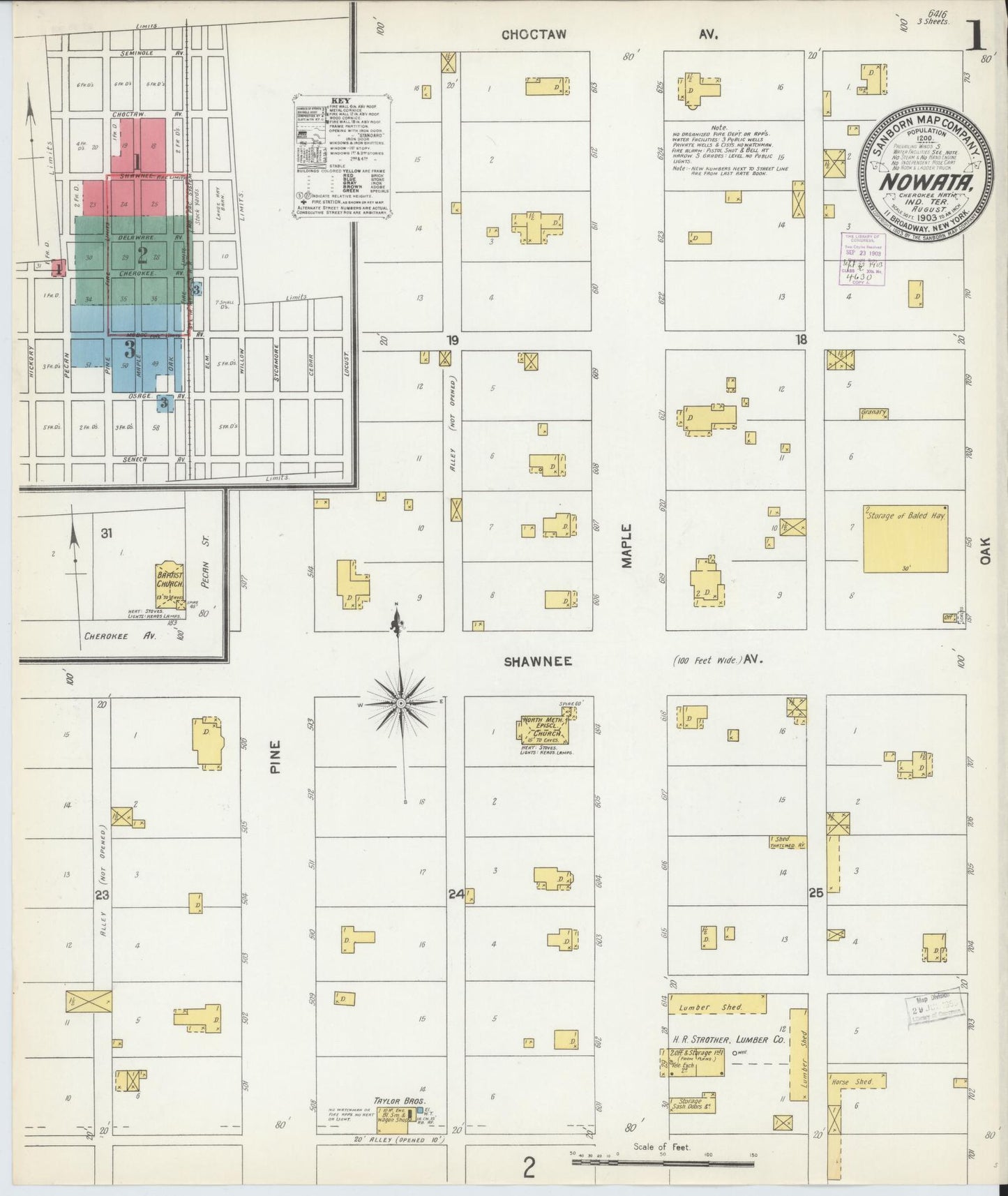 Sanborn Fire Insurance Map from Nowata, Nowata County, Oklahoma (1903), Sheet #0001 - Complete Map Set gallery image, historic Sanborn map, vintage wall art, Oklahoma Oklahoma
