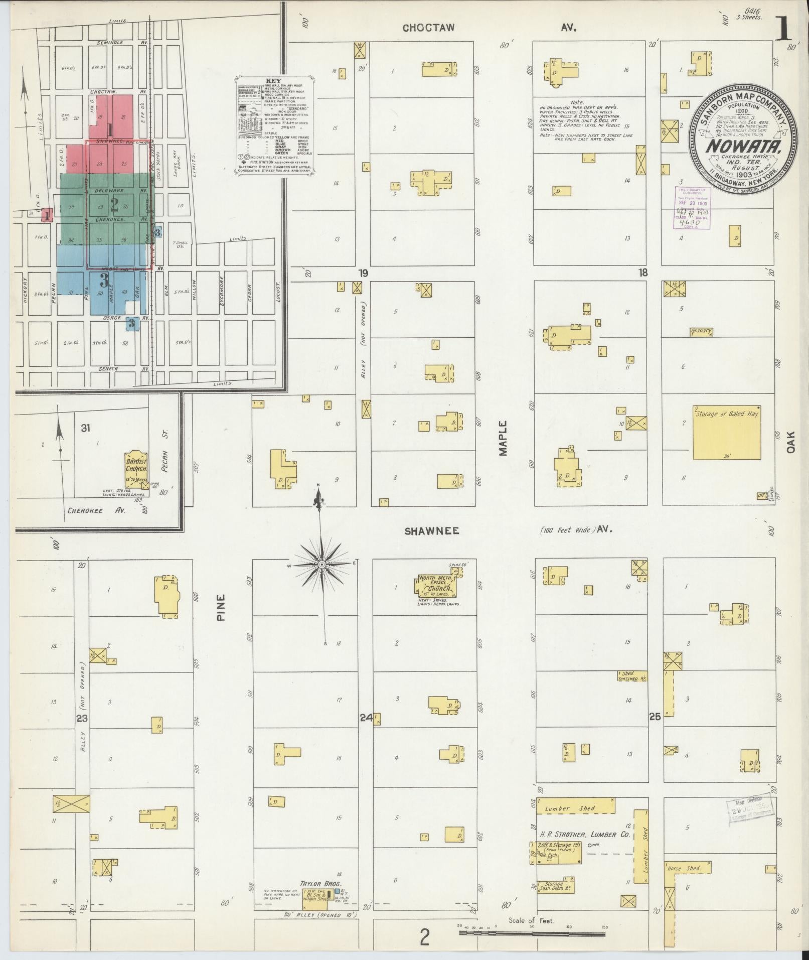 Sanborn Fire Insurance Map from Nowata, Nowata County, Oklahoma (1903), Sheet #0001 - Complete Map Set gallery image, historic Sanborn map, vintage wall art, Oklahoma Oklahoma