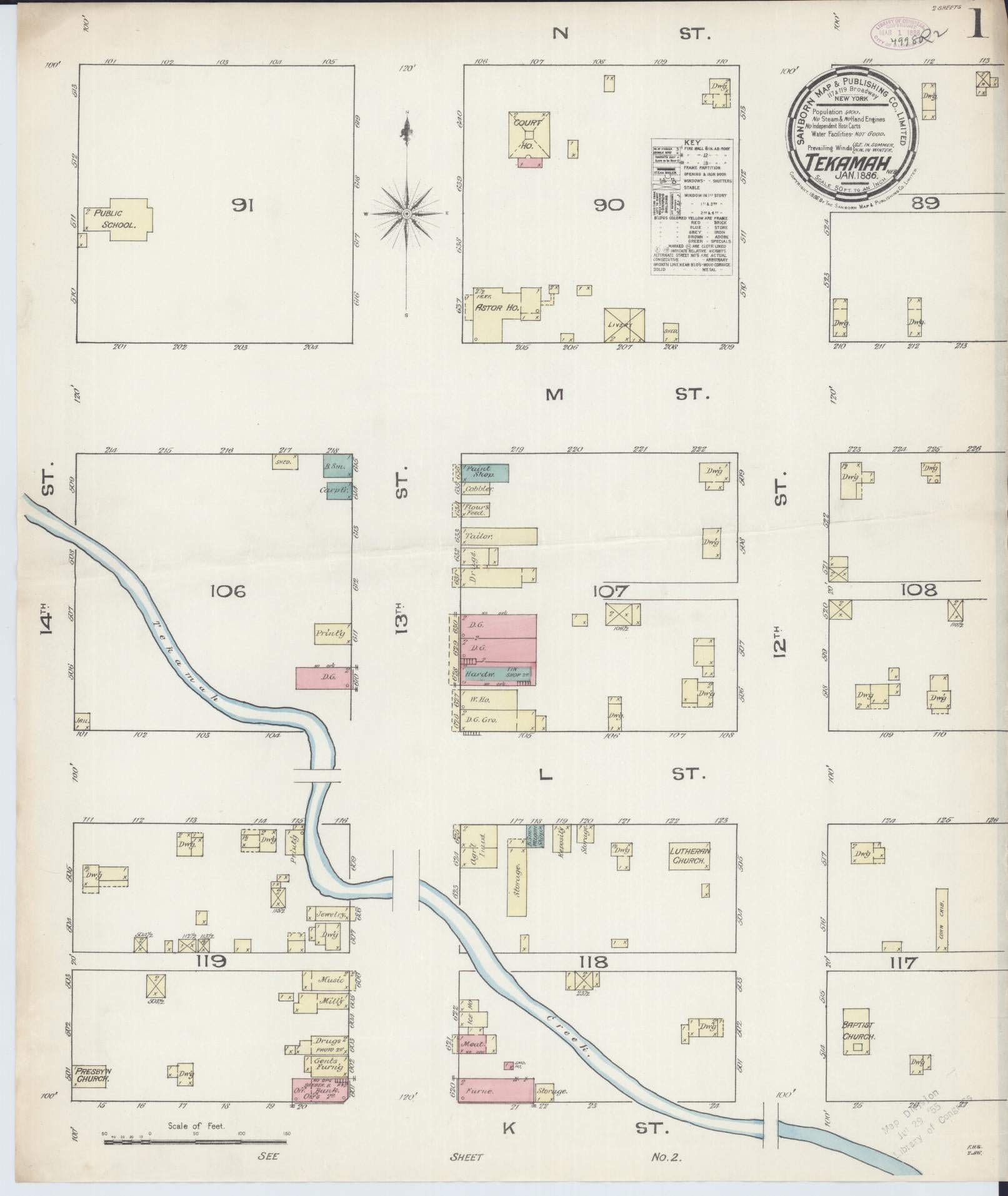 Sanborn Fire Insurance Map from Tekamah, Burt County, Nebraska (1886), Sheet #0001 - Complete Map Set gallery image, historic Sanborn map, vintage wall art, Nebraska Nebraska