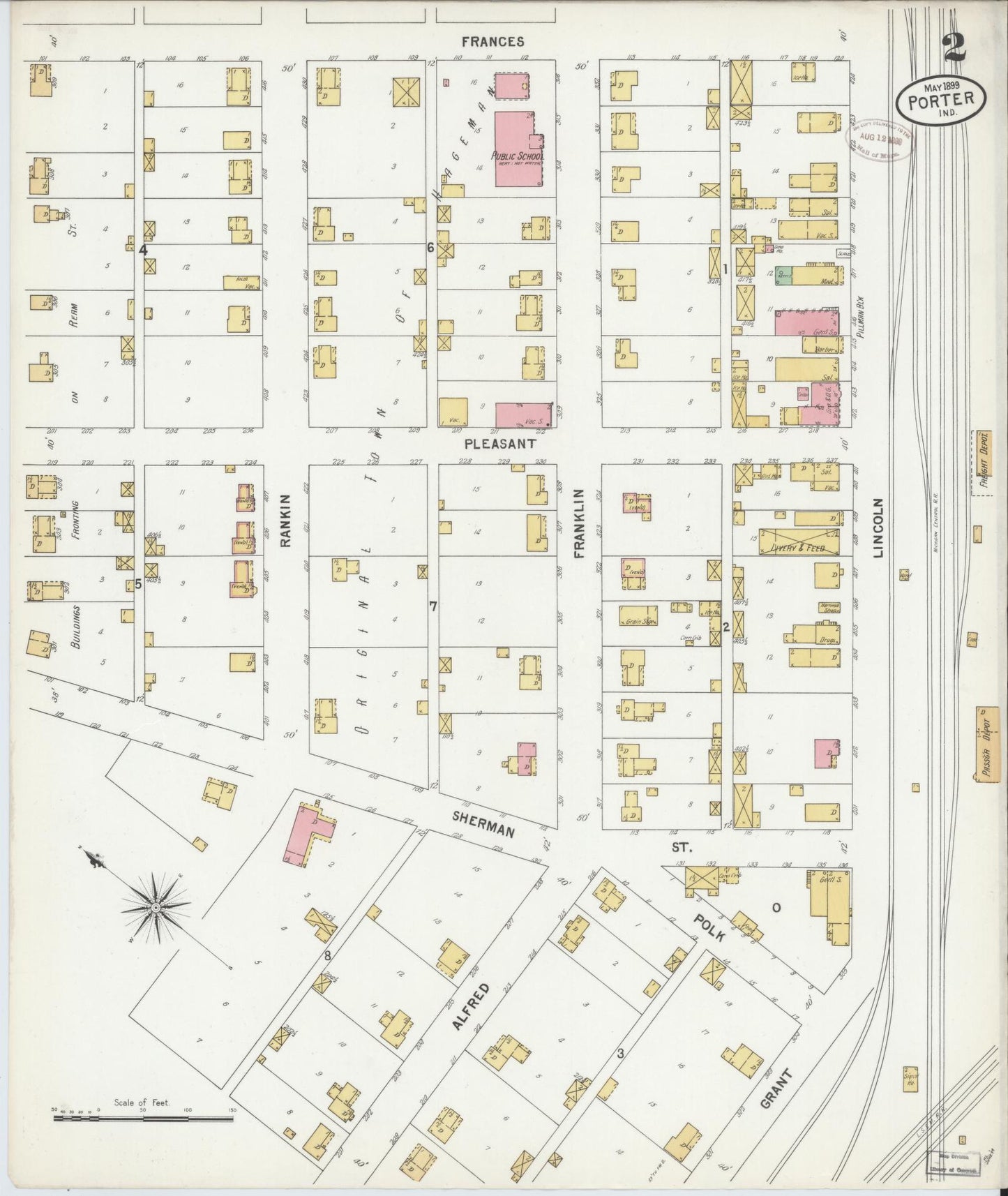 Sanborn Fire Insurance Map from Porter, Porter County, Indiana (1899), Sheet #0002 - Complete Map Set gallery image, historic Sanborn map, vintage wall art, Indiana Indiana