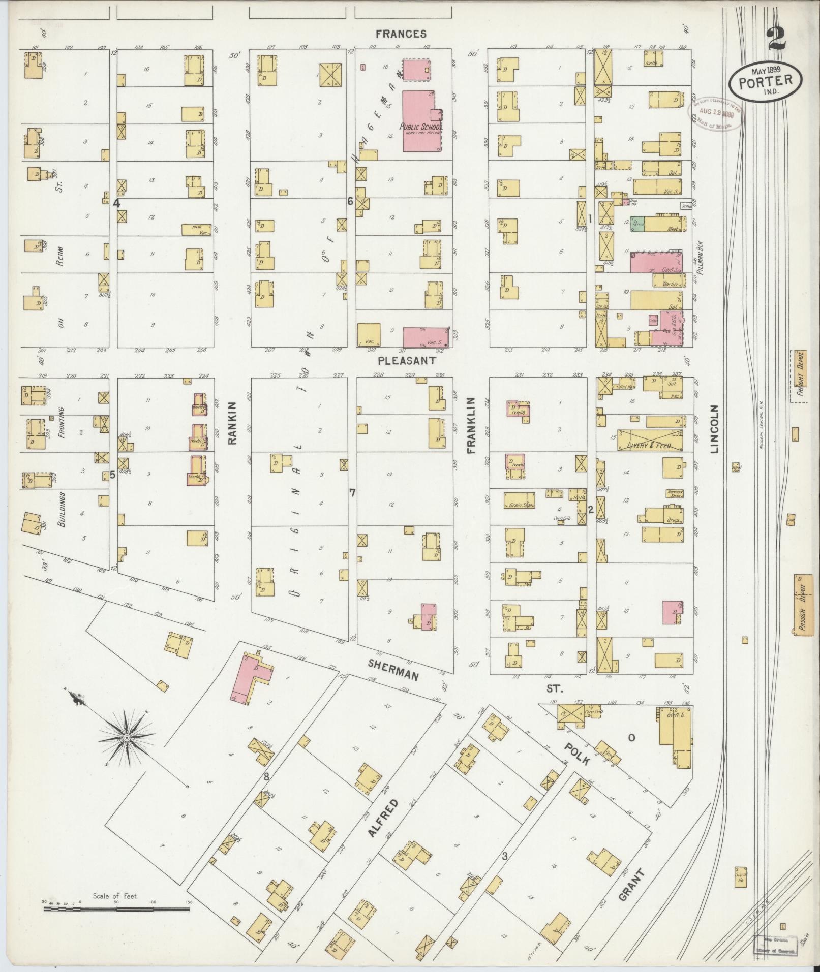 Sanborn Fire Insurance Map from Porter, Porter County, Indiana (1899), Sheet #0002 - Complete Map Set gallery image, historic Sanborn map, vintage wall art, Indiana Indiana