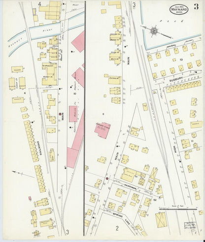 Sanborn Fire Insurance Map from Maynard, Middlesex County, Massachusetts (1910), Sheet #0003 - Historic Sanborn Fire Insurance Map Print, vintage old map wall art, antique decor, genealogy gift, Massachusetts Massachusetts map