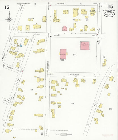 Sanborn Fire Insurance Map from Athol, Worcester County, Massachusetts (1936), Sheet #0015 - Historic Sanborn Fire Insurance Map Print, vintage old map wall art, antique decor, genealogy gift, Massachusetts Massachusetts map