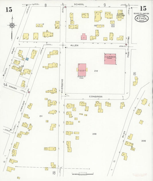 Sanborn Fire Insurance Map from Athol, Worcester County, Massachusetts (1936), Sheet #0015 - Historic Sanborn Fire Insurance Map Print, vintage old map wall art, antique decor, genealogy gift, Massachusetts Massachusetts map