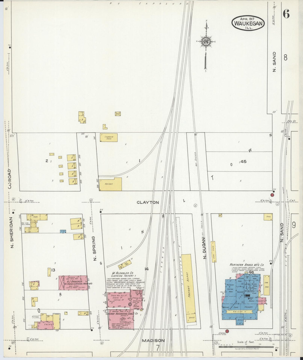 Sanborn Fire Insurance Map from Waukegan, Lake County, Illinois (1917), Sheet #0006 - Complete Map Set gallery image, historic Sanborn map, vintage wall art, Illinois Illinois
