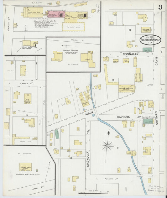 Sanborn Fire Insurance Map from Sulphur Springs, Hopkins County, Texas (1893), Sheet #0003 - Historic Sanborn Fire Insurance Map Print, vintage old map wall art, antique decor, genealogy gift, Texas Texas map