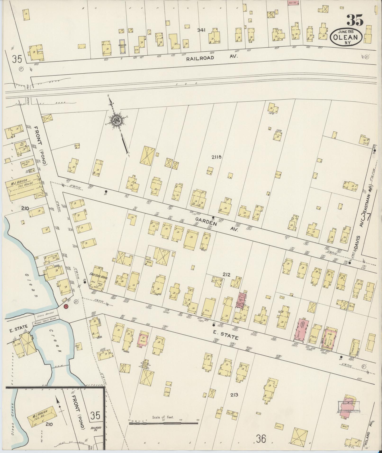 Sanborn Fire Insurance Map from Olean, Cattaraugus County, New York (1915), Sheet #0035 - Complete Map Set gallery image, historic Sanborn map, vintage wall art, New York New York