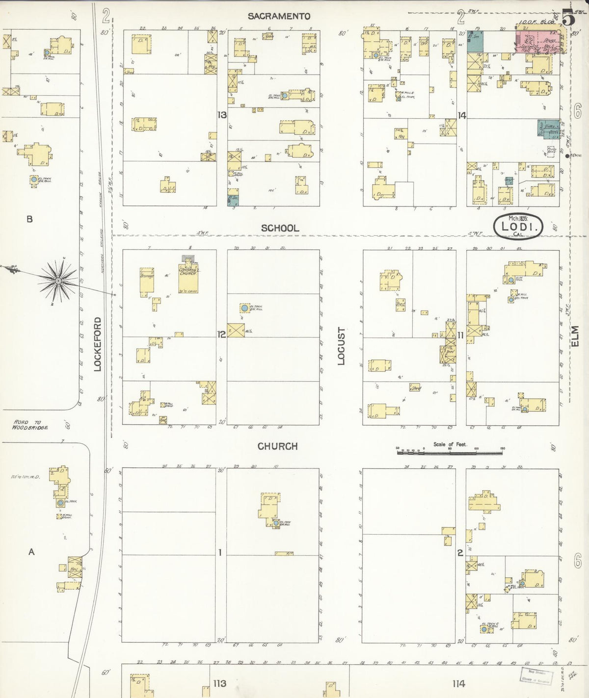 Sanborn Fire Insurance Map from Lodi, San Joaquin County, California (1895), Sheet #0005 - Complete Map Set gallery image, historic Sanborn map, vintage wall art, California California