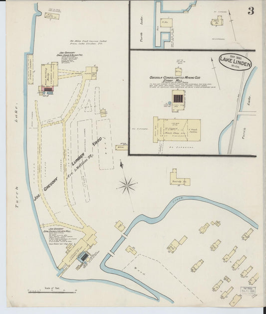 Sanborn Fire Insurance Map from Lake Linden, Houghton County, Michigan (1885), Sheet #0003 - Historic Sanborn Fire Insurance Map Print, vintage old map wall art, antique decor, genealogy gift, Michigan Michigan map