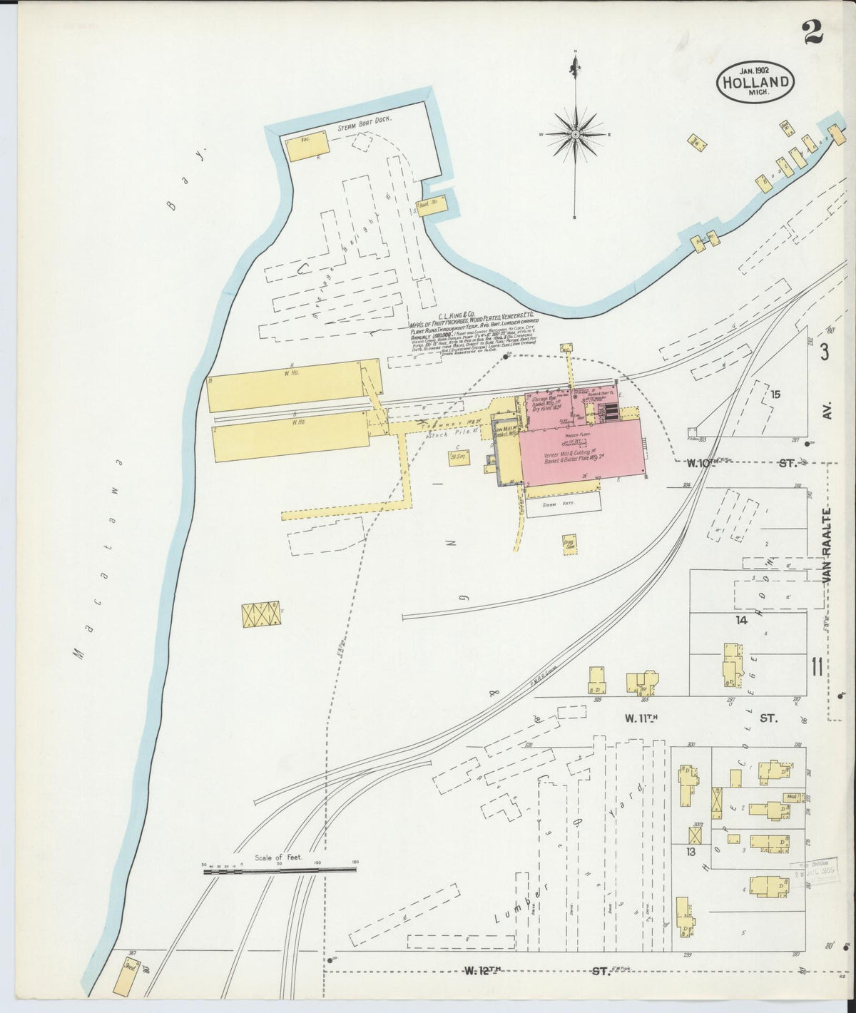 Sanborn Fire Insurance Map from Holland, Ottawa County, Michigan (1902), Sheet #0002 - Historic Sanborn Fire Insurance Map Print, vintage old map wall art, antique decor, genealogy gift, Michigan Michigan map