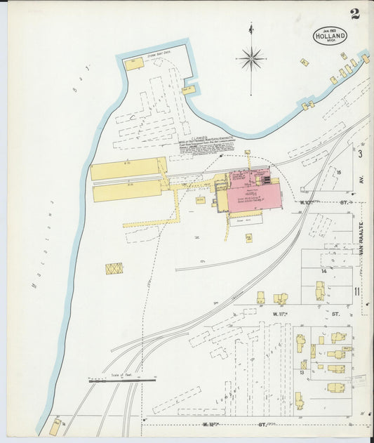 Sanborn Fire Insurance Map from Holland, Ottawa County, Michigan (1902), Sheet #0002 - Historic Sanborn Fire Insurance Map Print, vintage old map wall art, antique decor, genealogy gift, Michigan Michigan map