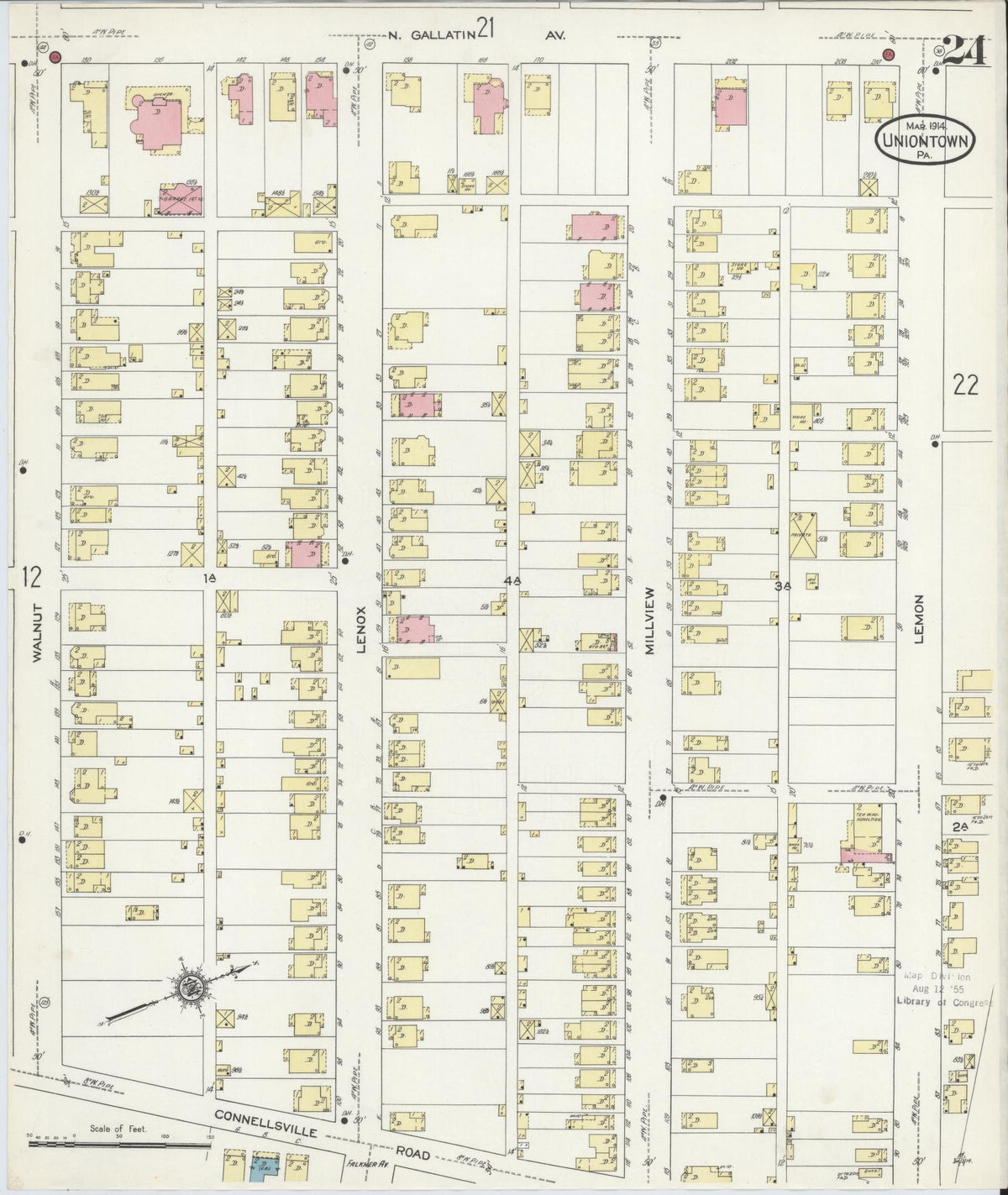Sanborn Fire Insurance Map from Uniontown, Fayette County, Pennsylvania (1914), Sheet #0024 - Complete Map Set gallery image, historic Sanborn map, vintage wall art, Pennsylvania Pennsylvania