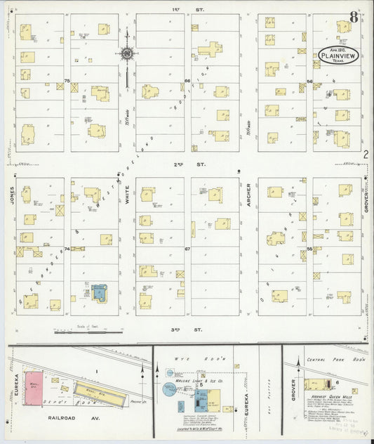 Sanborn Fire Insurance Map from Plainview, Hale County, Texas (1910), Sheet #0008 - Historic Sanborn Fire Insurance Map Print, vintage old map wall art, antique decor, genealogy gift, Texas Texas map