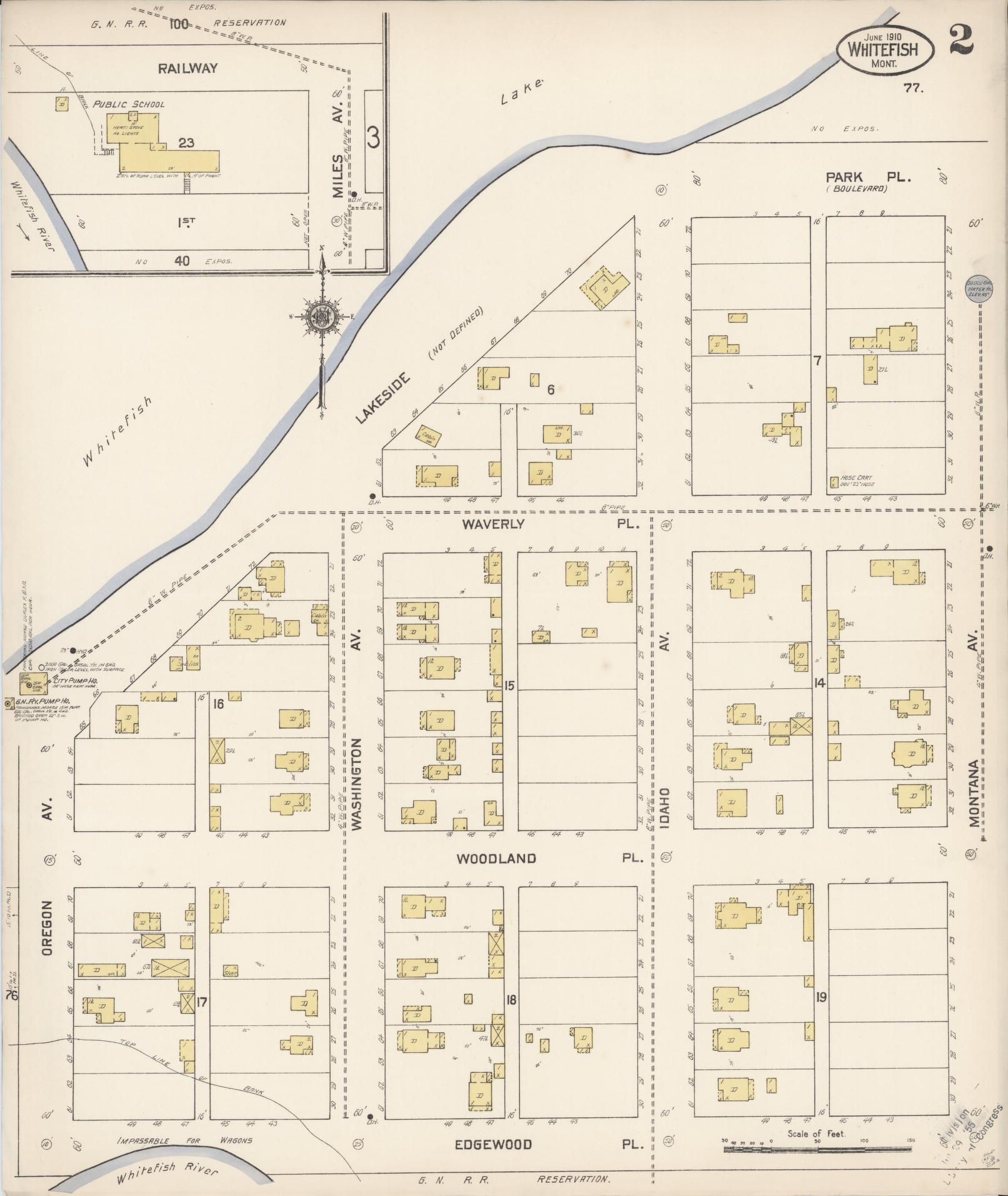 Sanborn Fire Insurance Map from Whitefish, Flathead County, Montana (1910), Sheet #0002 - Historic Sanborn Fire Insurance Map Print, vintage old map wall art, antique decor, genealogy gift, Montana Montana map