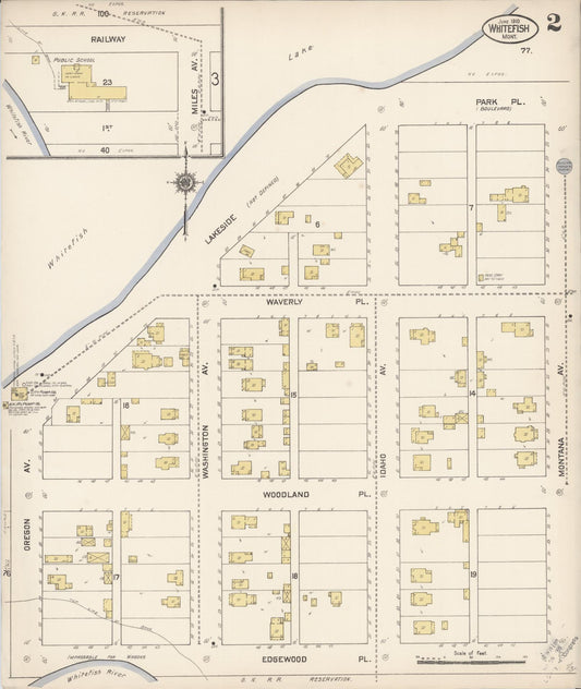 Sanborn Fire Insurance Map from Whitefish, Flathead County, Montana (1910), Sheet #0002 - Historic Sanborn Fire Insurance Map Print, vintage old map wall art, antique decor, genealogy gift, Montana Montana map