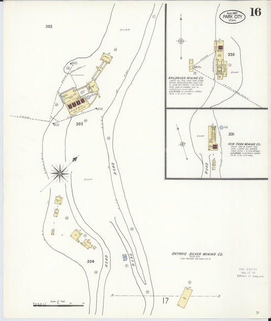 Sanborn Fire Insurance Map from Park City, Summit County, Utah (1907), Sheet #0016 - Historic Sanborn Fire Insurance Map Print, vintage old map wall art, antique decor, genealogy gift, Utah Utah map