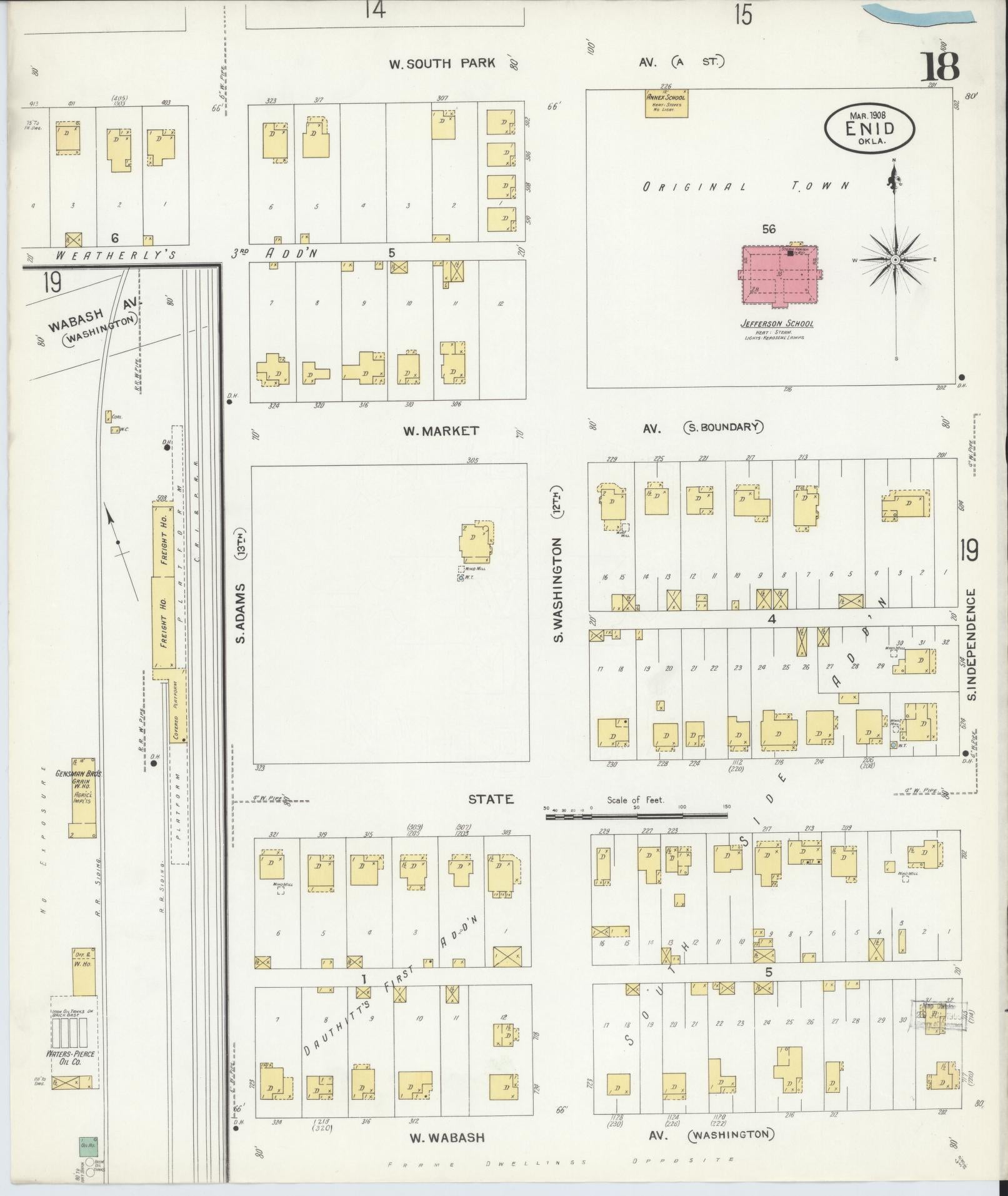 Sanborn Fire Insurance Map from Enid, Garfield County, Oklahoma (1908), Sheet #0018 - Complete Map Set gallery image, historic Sanborn map, vintage wall art, Oklahoma Oklahoma