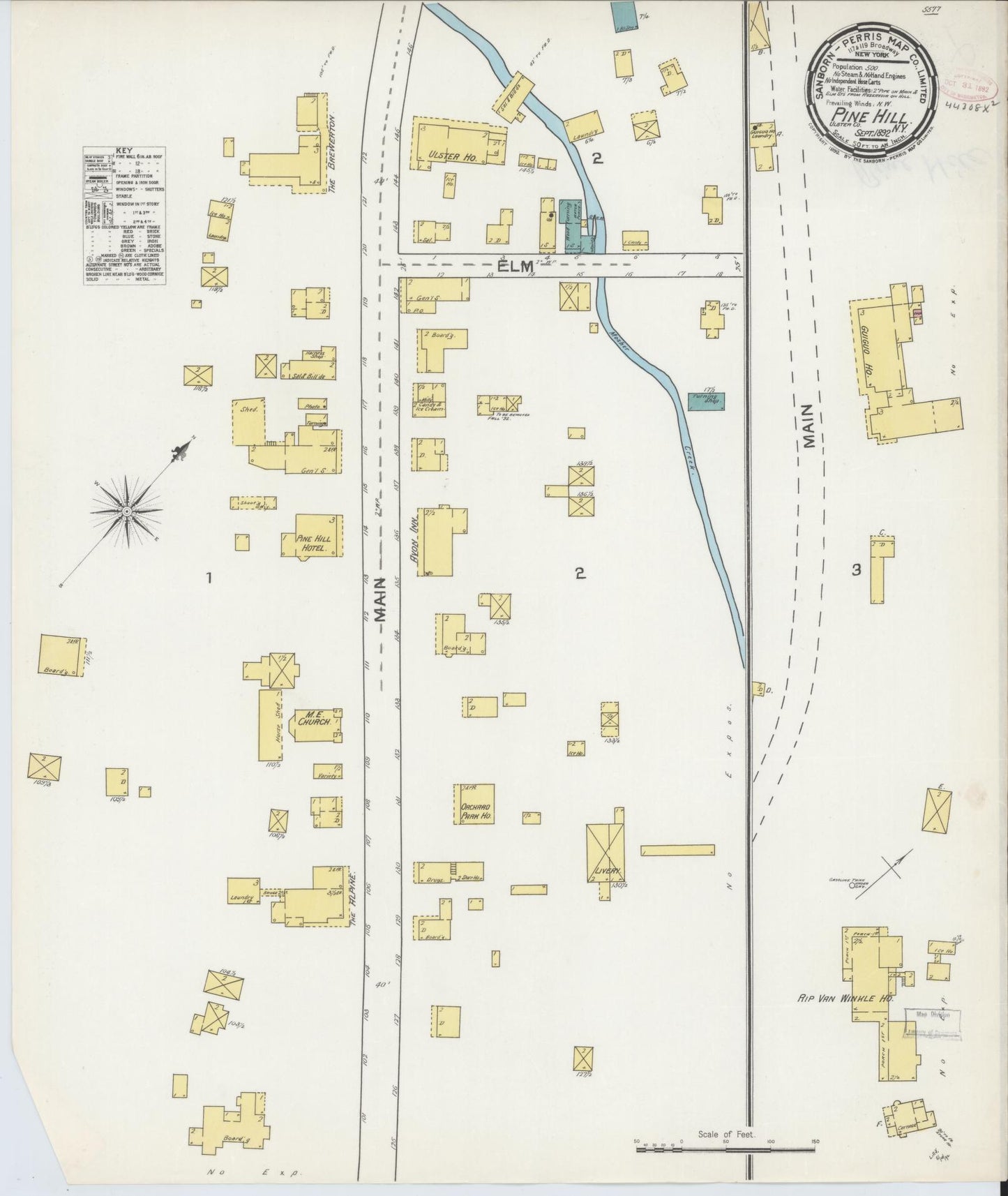 Sanborn Fire Insurance Map from Pine Hill, Ulster County, New York. (1892), Sheet 1 – Historic Sanborn Fire Insurance Map Print
