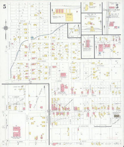 Sanborn Fire Insurance Map from Mascoutah, Saint Clair County, Illinois (1933), Sheet #0005 - Complete Map Set gallery image, historic Sanborn map, vintage wall art, Illinois Illinois