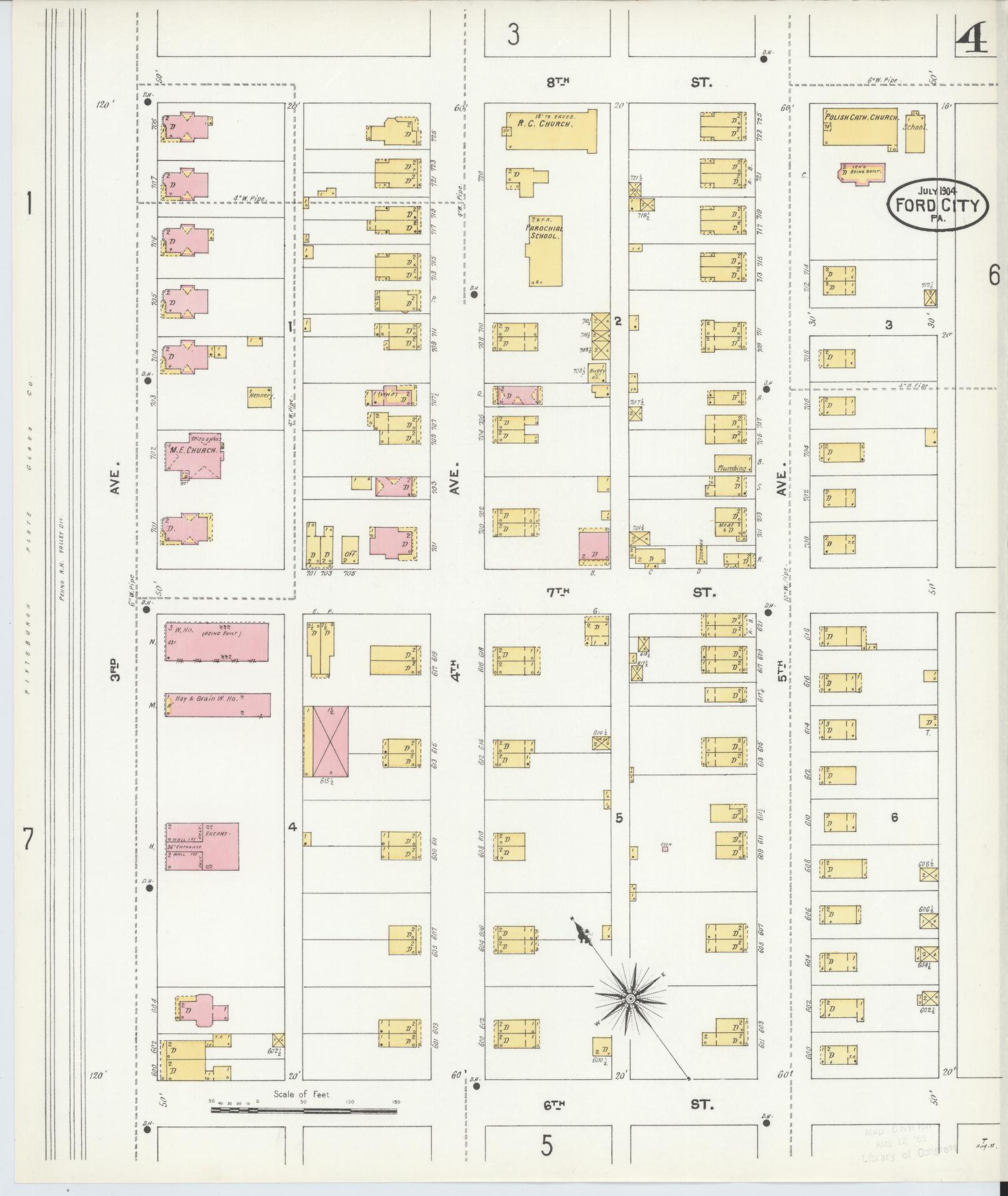 Sanborn Fire Insurance Map from Ford City, Armstrong County, Pennsylvania (1904), Sheet #0004 - Historic Sanborn Fire Insurance Map Print, vintage old map wall art, antique decor, genealogy gift, Pennsylvania Pennsylvania map