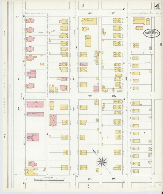 Sanborn Fire Insurance Map from Ford City, Armstrong County, Pennsylvania (1904), Sheet #0004 - Historic Sanborn Fire Insurance Map Print, vintage old map wall art, antique decor, genealogy gift, Pennsylvania Pennsylvania map