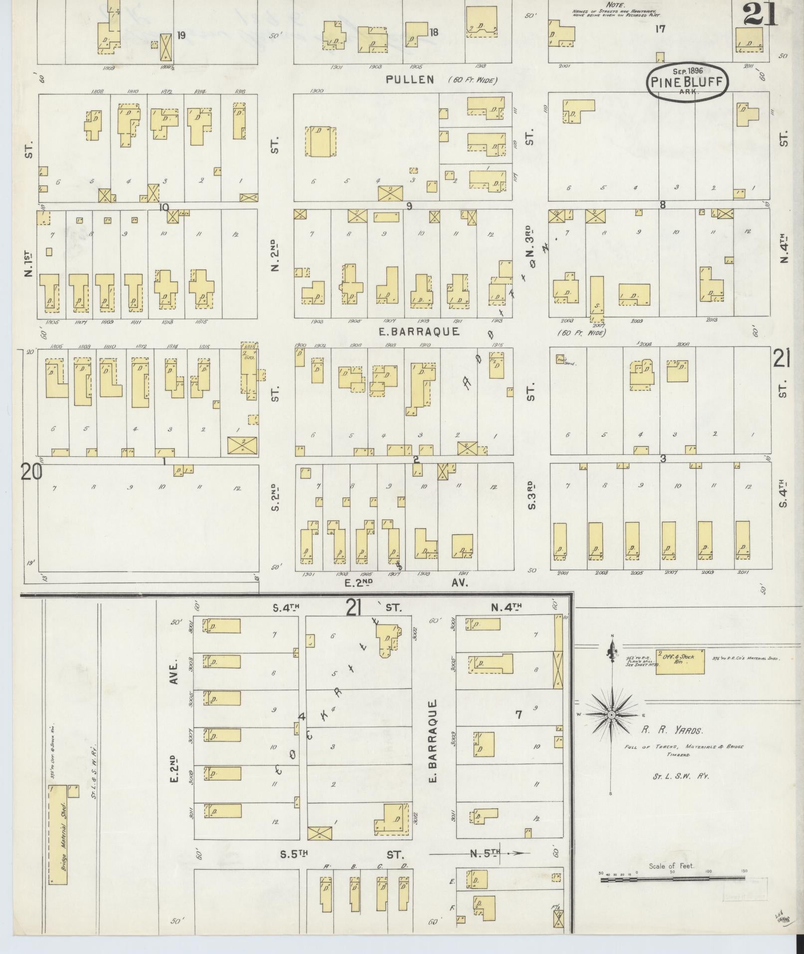 Sanborn Fire Insurance Map from Pine Bluff, Jefferson County, Arkansas (1896), Sheet #0021 - Complete Map Set gallery image, historic Sanborn map, vintage wall art, Arkansas Arkansas