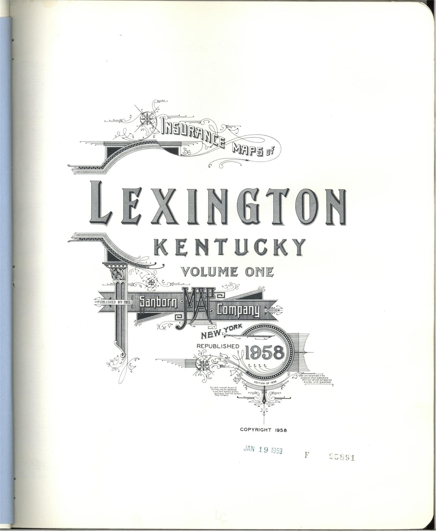 Sanborn Fire Insurance Map from Lexington, Fayette County, Kentucky (1958), Sheet #0001 - Complete Map Set gallery image, historic Sanborn map, vintage wall art, Kentucky Kentucky