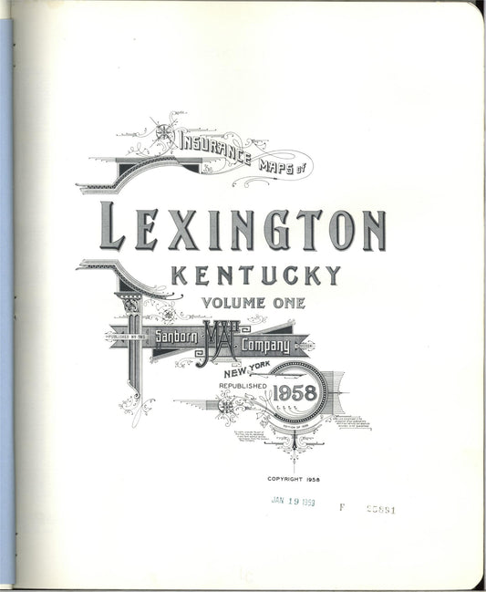 Sanborn Fire Insurance Map from Lexington, Fayette County, Kentucky (1958), Sheet #0001 - Complete Map Set gallery image, historic Sanborn map, vintage wall art, Kentucky Kentucky