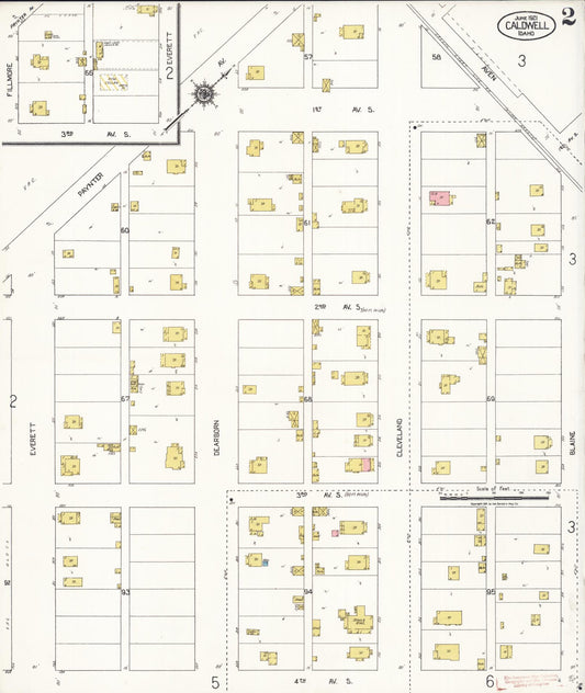 Sanborn Fire Insurance Map from Caldwell, Canyon County, Idaho (1921), Sheet #0002 - Historic Sanborn Fire Insurance Map Print, vintage old map wall art, antique decor, genealogy gift, Idaho Idaho map