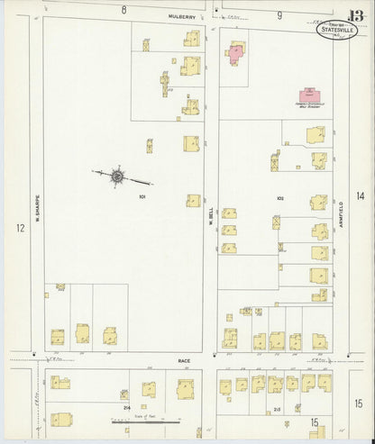 Sanborn Fire Insurance Map from Statesville, Iredell County, North Carolina (1911), Sheet #0013 - Complete Map Set gallery image, historic Sanborn map, vintage wall art, North Carolina North Carolina