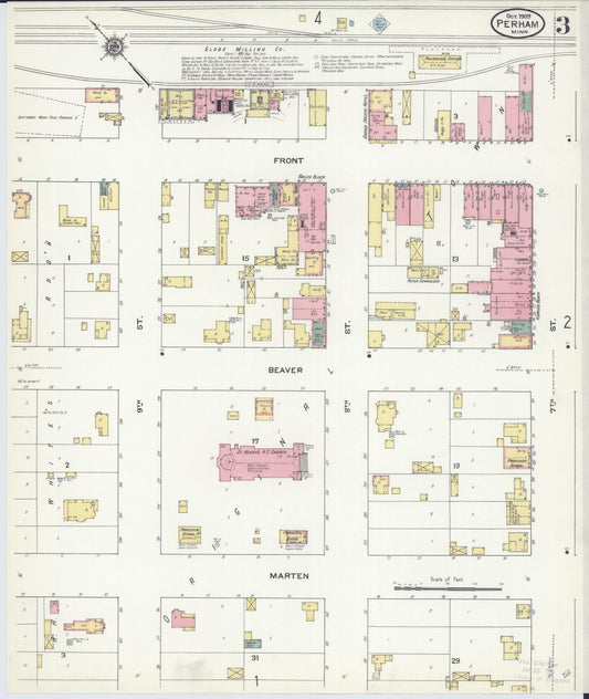 Sanborn Fire Insurance Map from Perham, Otter Tail County, Minnesota (1909), Sheet #0003 - Historic Sanborn Fire Insurance Map Print, vintage old map wall art, antique decor, genealogy gift, Minnesota Minnesota map