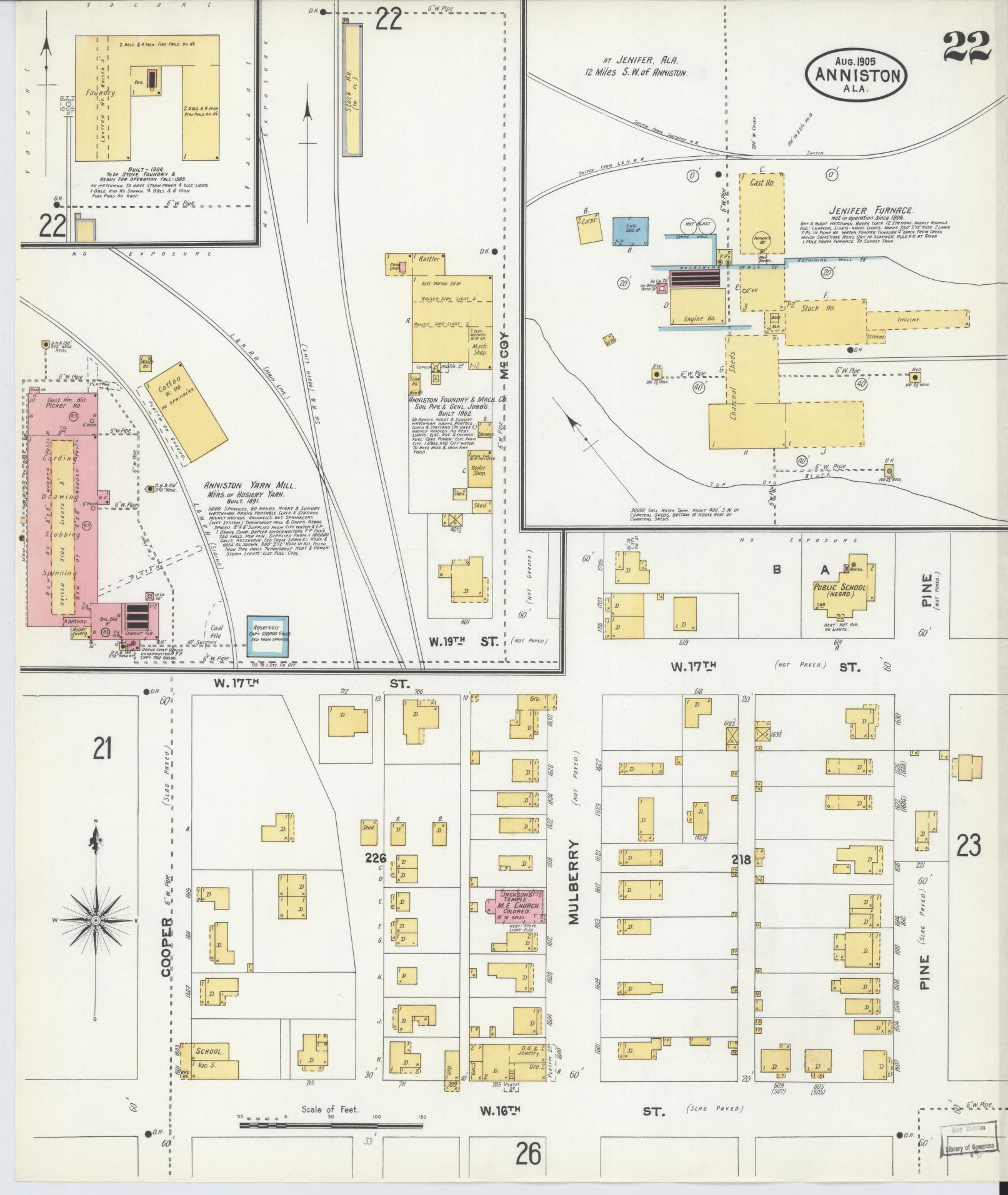 Sanborn Fire Insurance Map from Anniston, Calhoun County, Alabama (1905), Sheet #0022 - Complete Map Set gallery image, historic Sanborn map, vintage wall art, Alabama Alabama