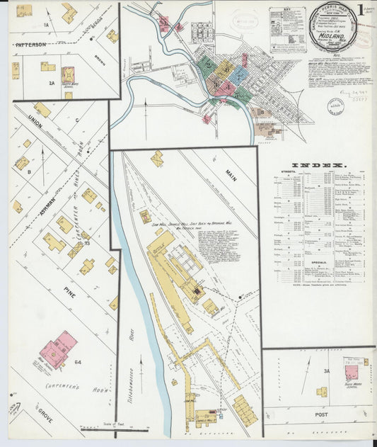 Sanborn Fire Insurance Map from Midland, Midland County, Michigan (1899), Sheet #0001 - Historic Sanborn Fire Insurance Map Print, vintage old map wall art, antique decor, genealogy gift, Michigan Michigan map
