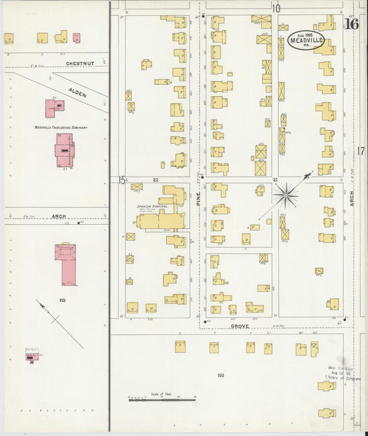Sanborn Fire Insurance Map from Meadville, Crawford County, Pennsylvania (1905), Sheet #0016 - Historic Sanborn Fire Insurance Map Print, vintage old map wall art, antique decor, genealogy gift, Pennsylvania Pennsylvania map