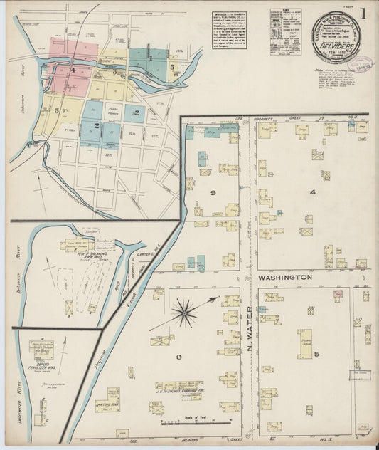 Sanborn Fire Insurance Map from Belvidere, Warren County, New Jersey (1885), Sheet #0001 - Historic Sanborn Fire Insurance Map Print, vintage old map wall art, antique decor, genealogy gift, New Jersey New Jersey map