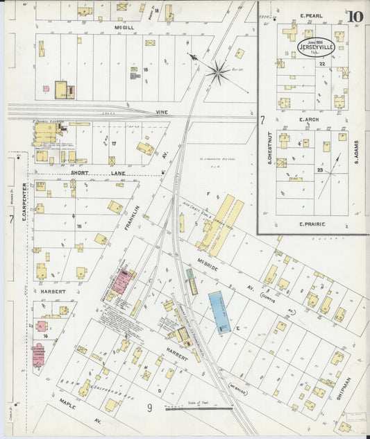 Sanborn Fire Insurance Map from Jerseyville, Jersey County, Illinois (1906), Sheet #0010 - Historic Sanborn Fire Insurance Map Print, vintage old map wall art, antique decor, genealogy gift, Illinois Illinois map