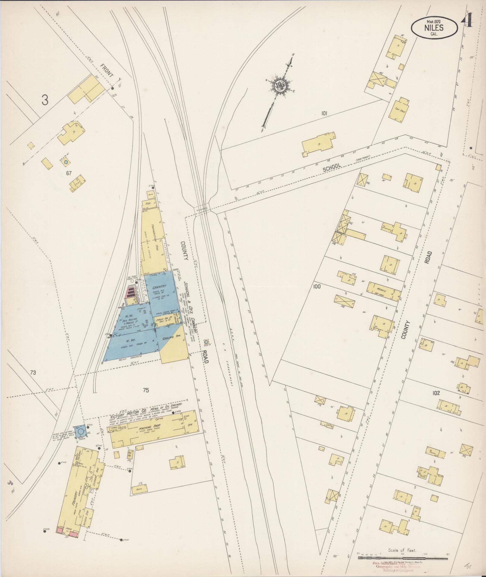 Sanborn Fire Insurance Map from Niles, Alameda County, California (1920), Sheet #0004 - Complete Map Set gallery image, historic Sanborn map, vintage wall art, California California